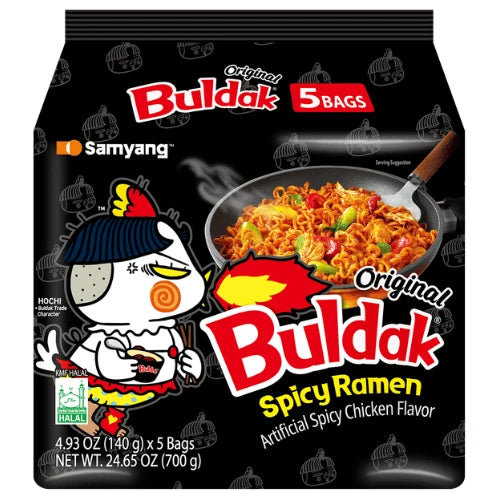 Samyang Black Dried Hot Chicken Noodle Buldak Ramen Bag Noodles, 140g (Pack of 5)