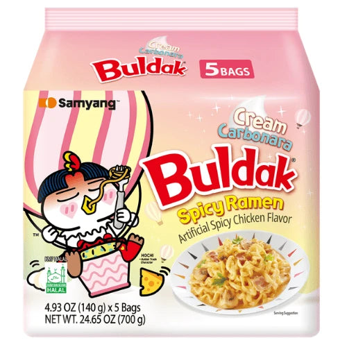 Samyang Buldak Cream Carbonara Flavour Ramen Noodles 140 g (Pack of 5)